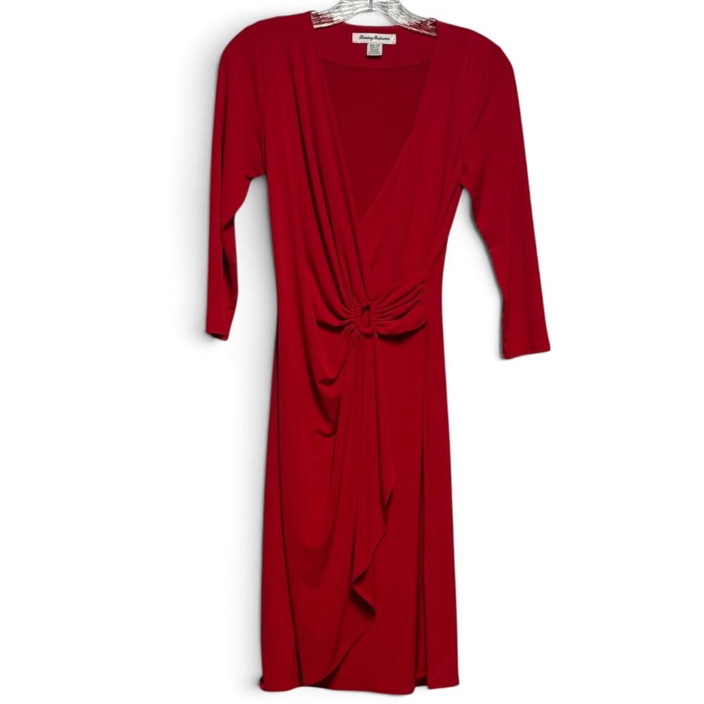 Tommy Bahama Clara 3/4 Sleeve Faux Wrap V-Neck Stretch Jersey Dress Red XS